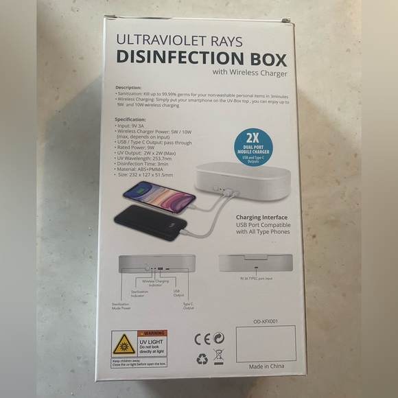 NWT Ultraviolet Rays Disenfection Box With Wireless Charger - Picture 2 of 2